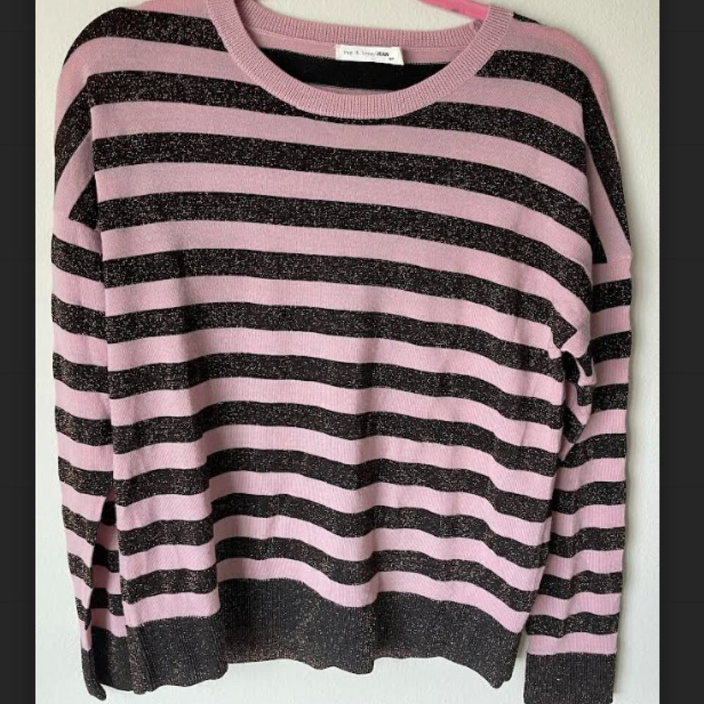 Rag & Bone/Jean long sleeve pink and sparkle brown top, size small.